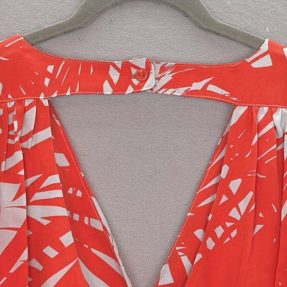 Parker women’s 100% silk Orange light blue long sleeve mini dress cut out back M - Picture 5 of 9